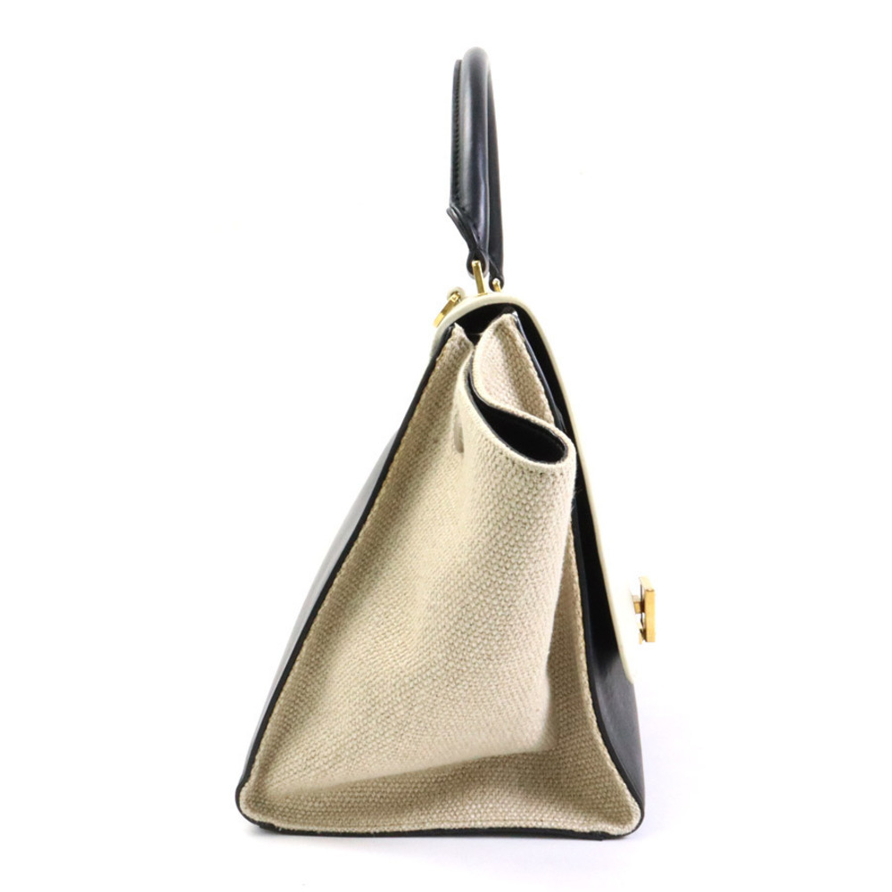 Celine Trapeze Shoulder Bag Gray Black Beige Tan Leather Canvas - Picture 2 of 4